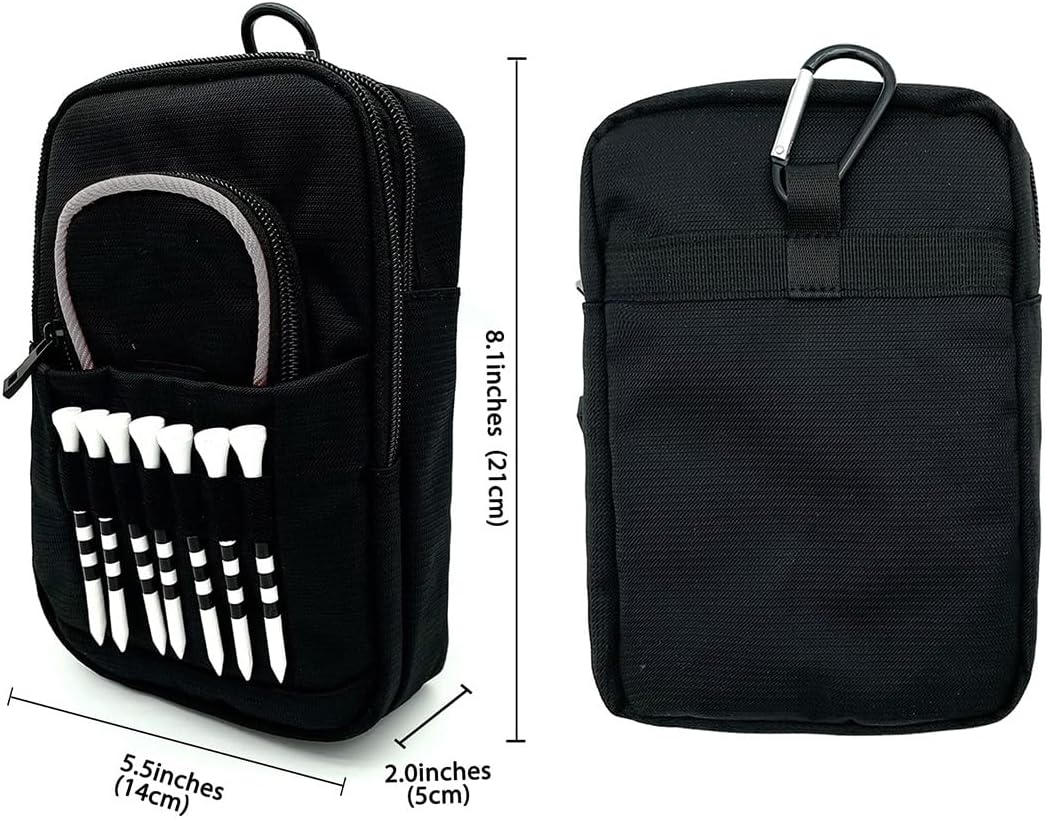 Golf Bag Pouch for Balls and Accessories | 3 Zipper Pockets | Detachable Clip | Store up to 15 Balls | Front Tee Holder Holds 7 Cleats image number 3