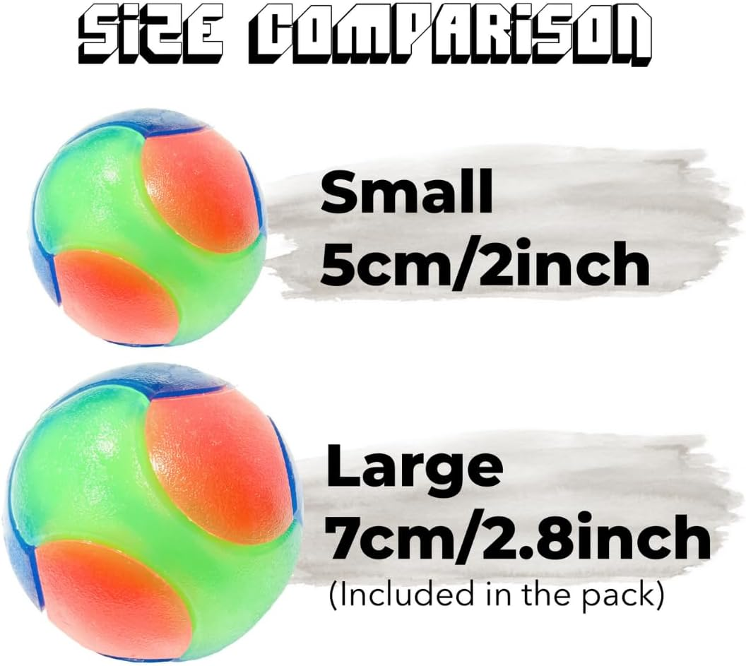 Small, Large, 5Cm/2In, 7Cm/2.8In Light-Up Cat & Dog Flashing Elastic Ball Bouncy Works in the Dark Interactive Jumping Blinking Toys for Pets (1 Pc Large Smooth Ball) image number 3