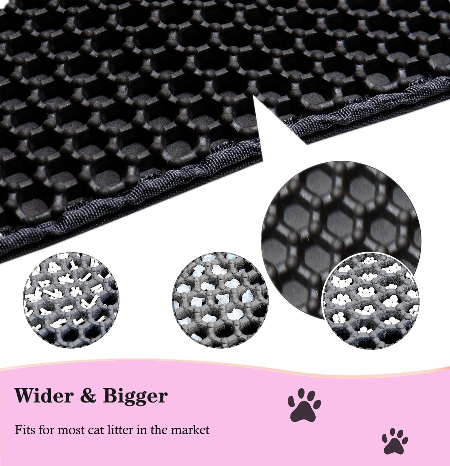 Extra Large Cat Litter Mat, 90 X 60 Cm, Litter Trapping Mat, Honeycomb Double Layer Design, Waterproof Urine Proof Material, Scatter Control, Easy Clean Rug, Soft on Paws, Less Waste (Black) image number 1