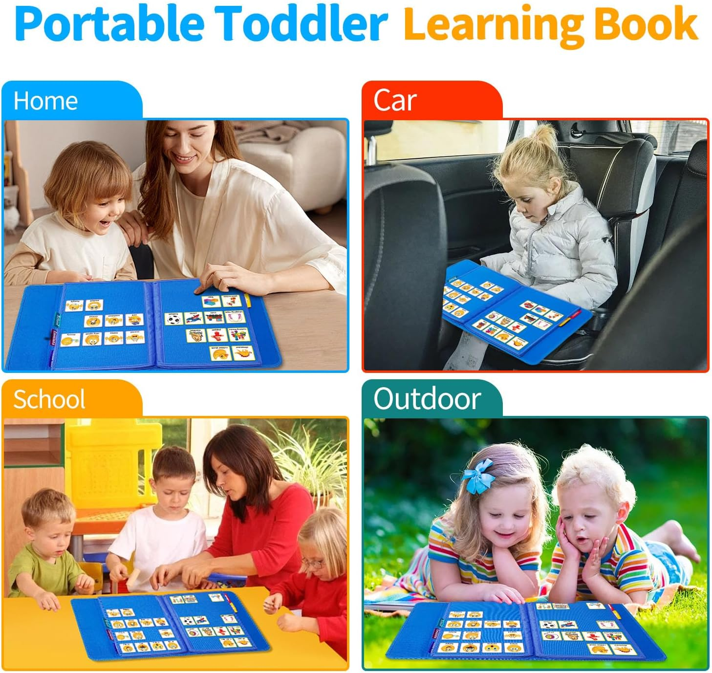 BOHEMIABY Pecs Communication Book, Visual Schedule for Kids with Autism, Nonverbal Communication Board, Pecs Book 196 Cards, Toddler Autism Materials for Home School, Vocabulary Cards, Printed (Blue)