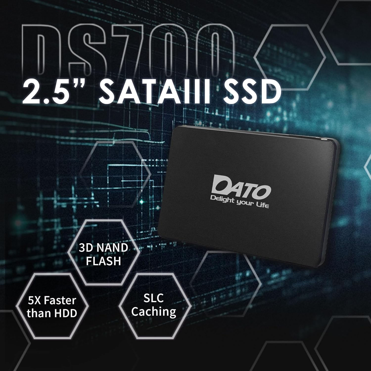 DATO 1TB SSD 2.5" SATA III Internal Solid State Drive, 3D NAND, SLC Cache, up to 535/500 Mb/S, Compatible with Laptop & PC Desktop image number 3