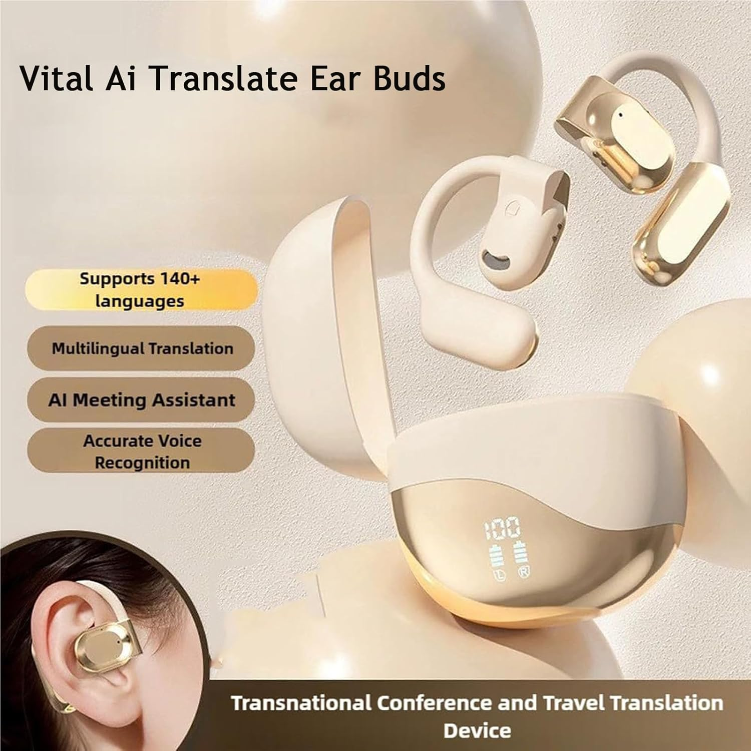 2025 Vital Translate Buds, Wireless Smart Vital Translate Buds Pro, Vital Brand Translation Earbuds Real Time, Supports 144 Languages with Noise Cancellation (Mix) image number 1