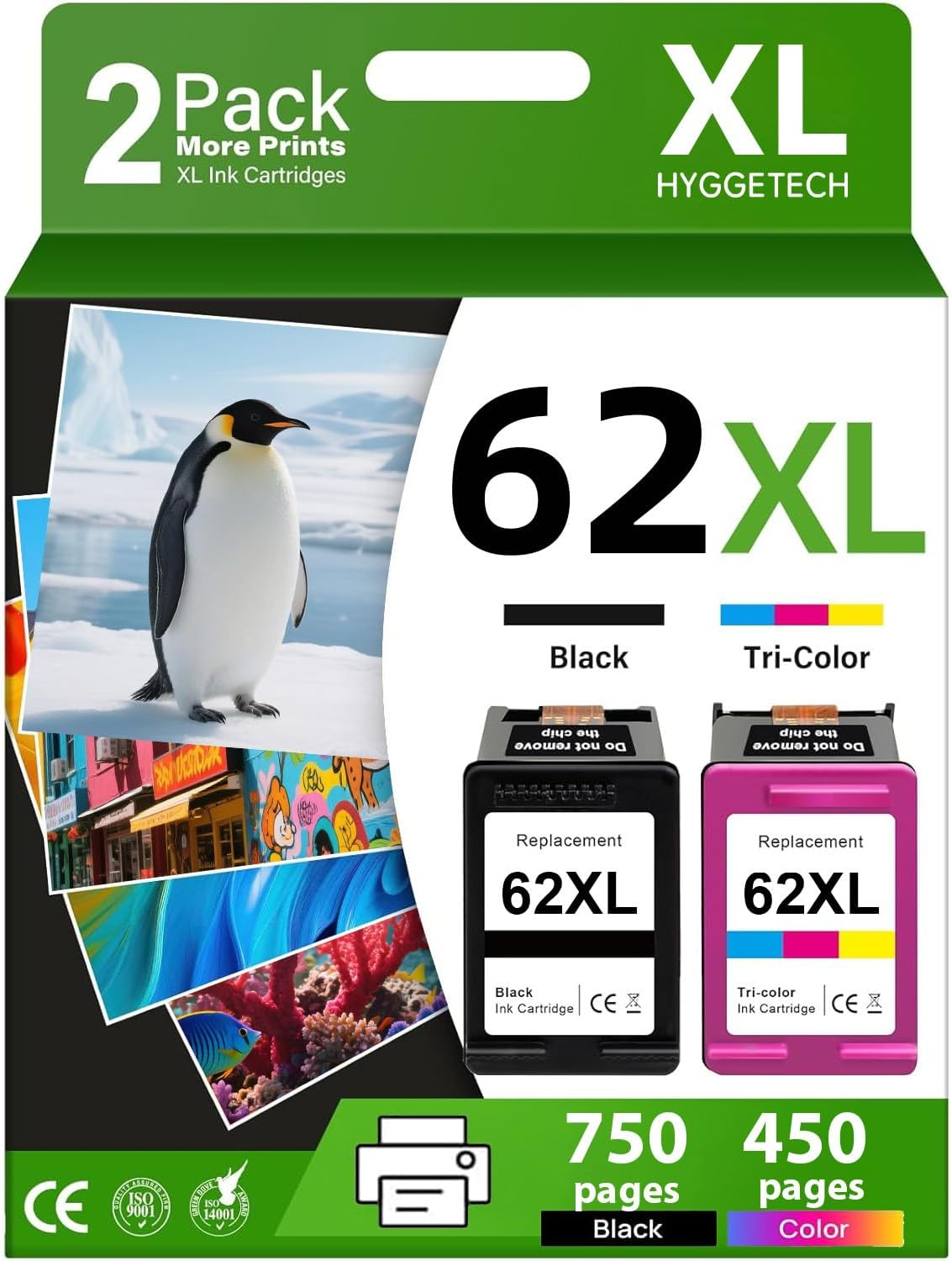 62XL Ink Cartridge for HP 62XL Ink Cartridge Black and Colour HP Ink 62 Compatible for HP Envy 5540 5542 5640 5642 5643 5644 5646 5660 5665 7640 7645 8000 8005 Officejet 200 250 258 (Black, Tri-Color)