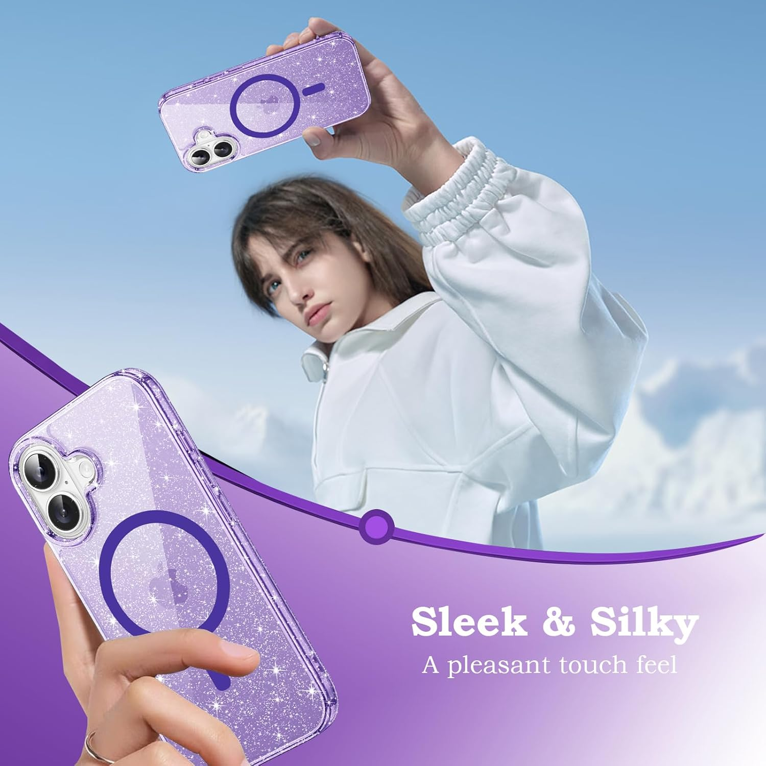 ROUMAYMAY Glitter Transparent Case for Iphone 17, Strong Magnet [Compatible with Magsafe] Shiny, Shockproof, Soft, Durable, Sparkling Mobile Phone Case for Iphone 17, Purple image number 4