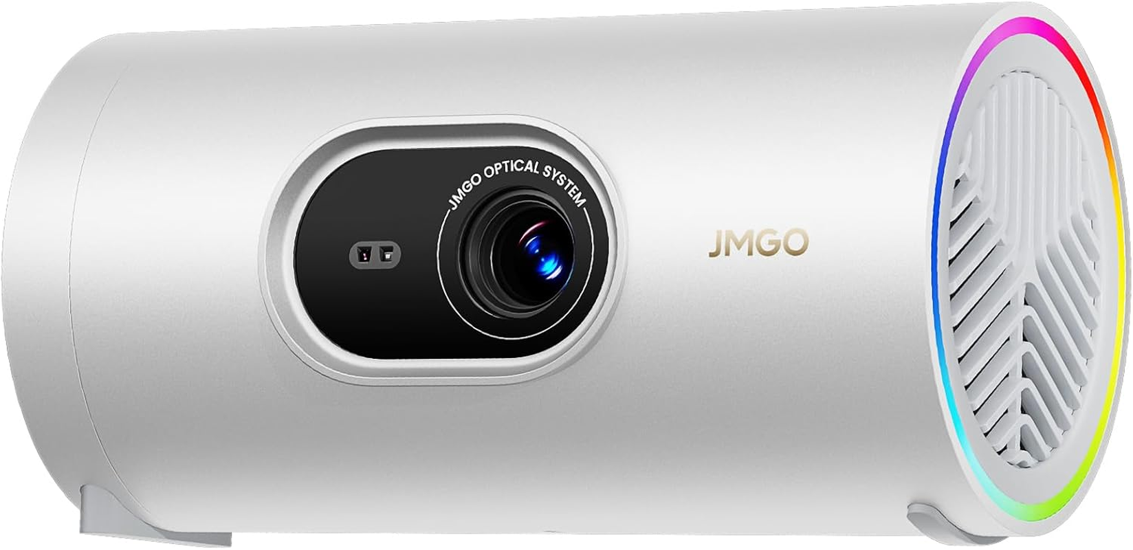 JMGO Picoplay Mini Projector, 400 ISO Lumens, Gimbal Real-Time Autofocus, Google TV, Netflix, Rec.709 127%, HDR10, Blu-Ray 3D, 200" for Outdoor, Gaming, White