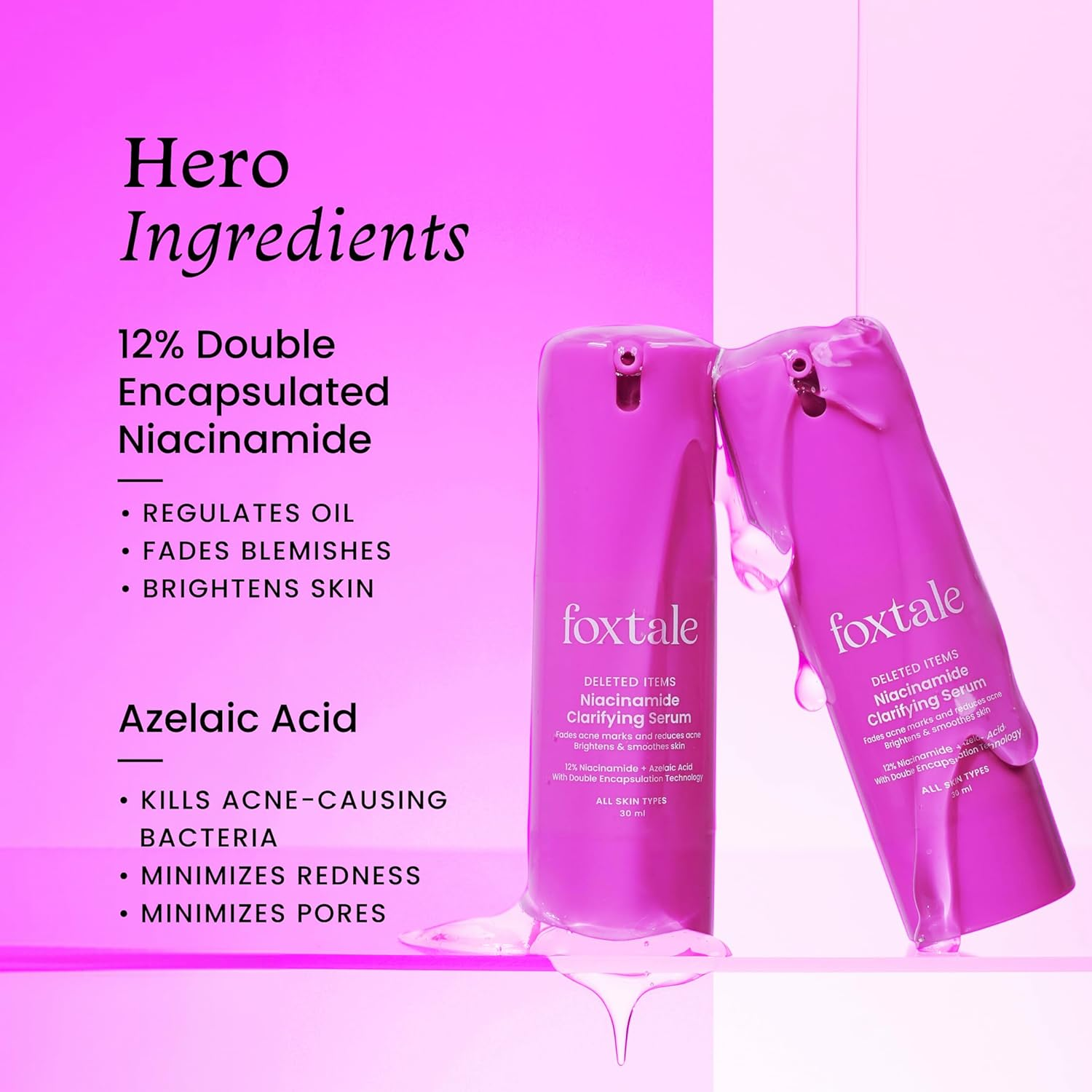Foxtale 12% Niacinamide Face Serum with Azelaic Acid for Oil Control & Brightening | Reduces Acne, Blemishes & Acne Marks | Brightens & Smoothens Skin | Face Serum for Women & Men | 30 Ml image number 2