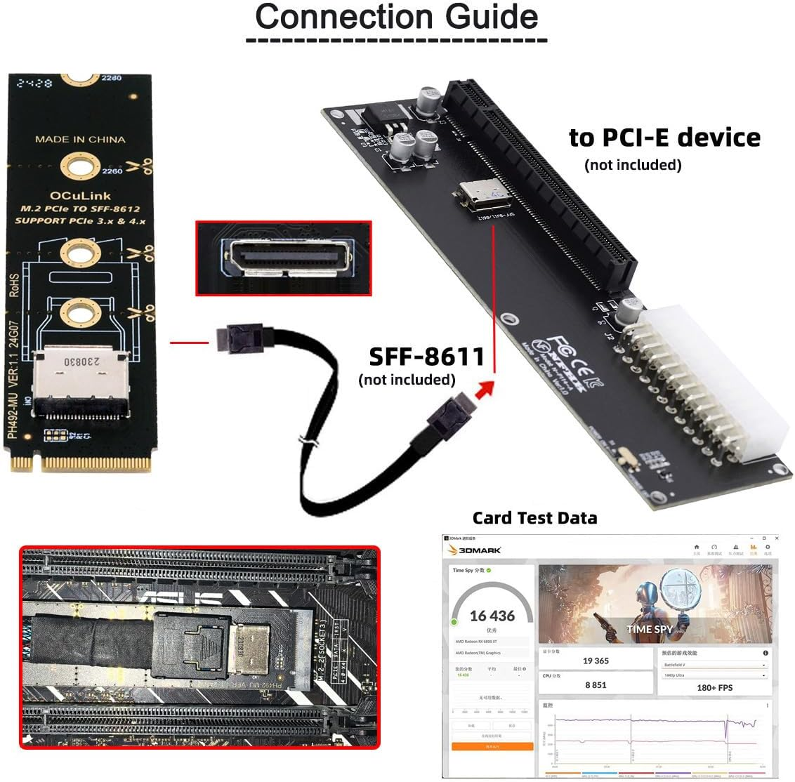 CY Card 2280 PCI-E4.0 M.2 M-Key to Oculink SFF-8612 SFF-8611 Vertical Host Adapter for NVME U.2 SSD Egpu image number 1