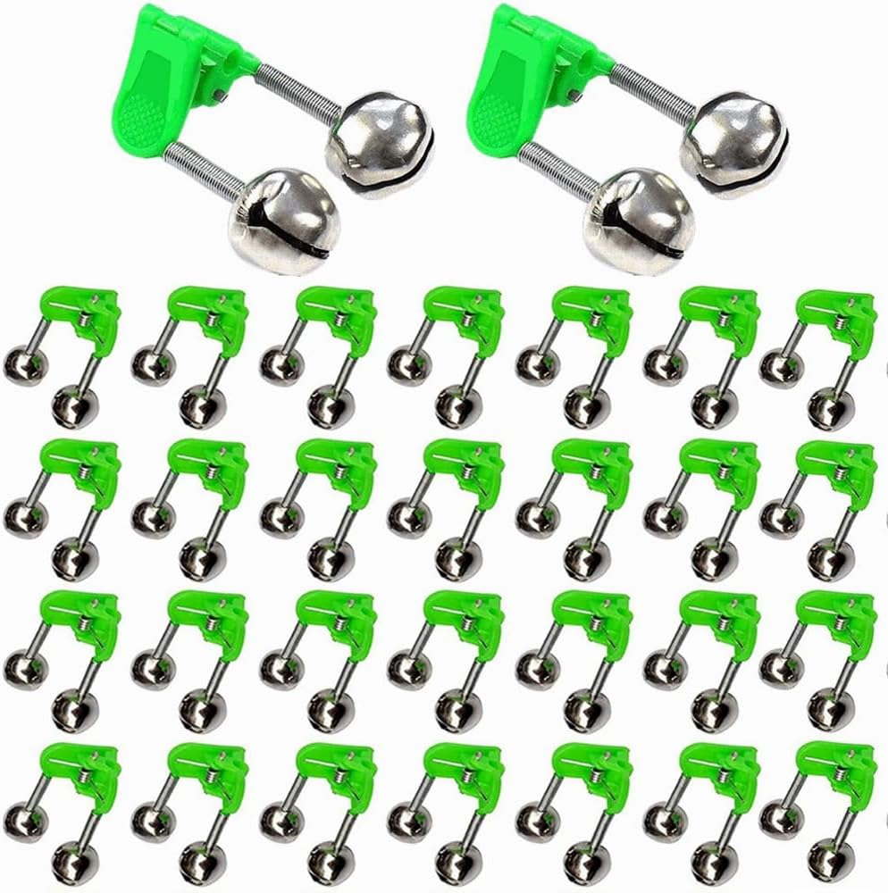 Kastetards 30 Pcs Fishing Bell Alarm Devices, Fishing Bells,Bait Alarm Bells, Fishing Bell Clip Fishing Rod Alarm Devices, Dual Alarm Clip with Super Loud Volume, Fishing Rod Alarm Bells (Green) image number 3
