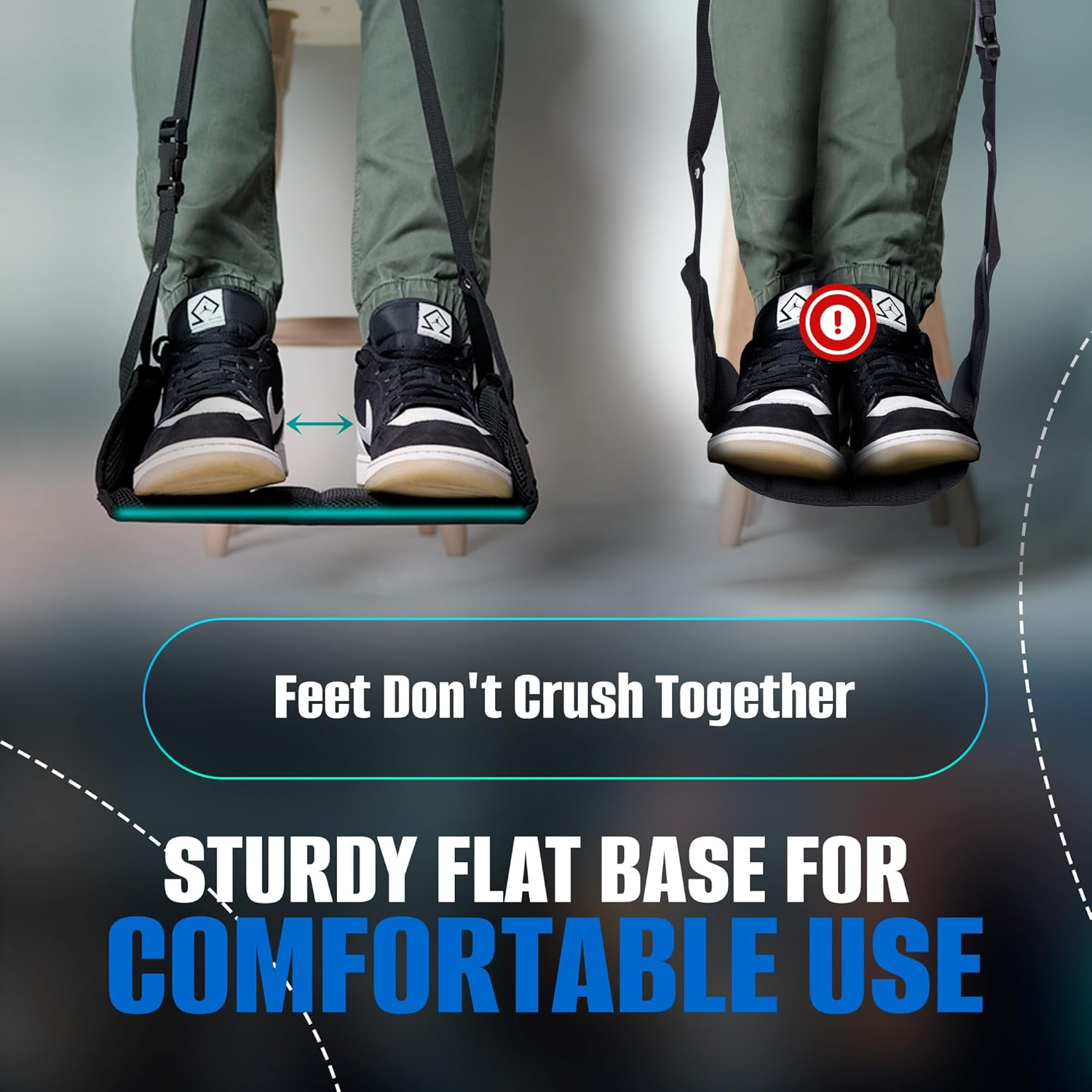 Blueskye Travel Foot Rest with Flat Rigid Base Adjustable Folding Portable Hanging Foot Hammock for Aeroplane, Office, under Desk, Car, Home Relaxing Soft Padded in Flight anti Swelling - By image number 5