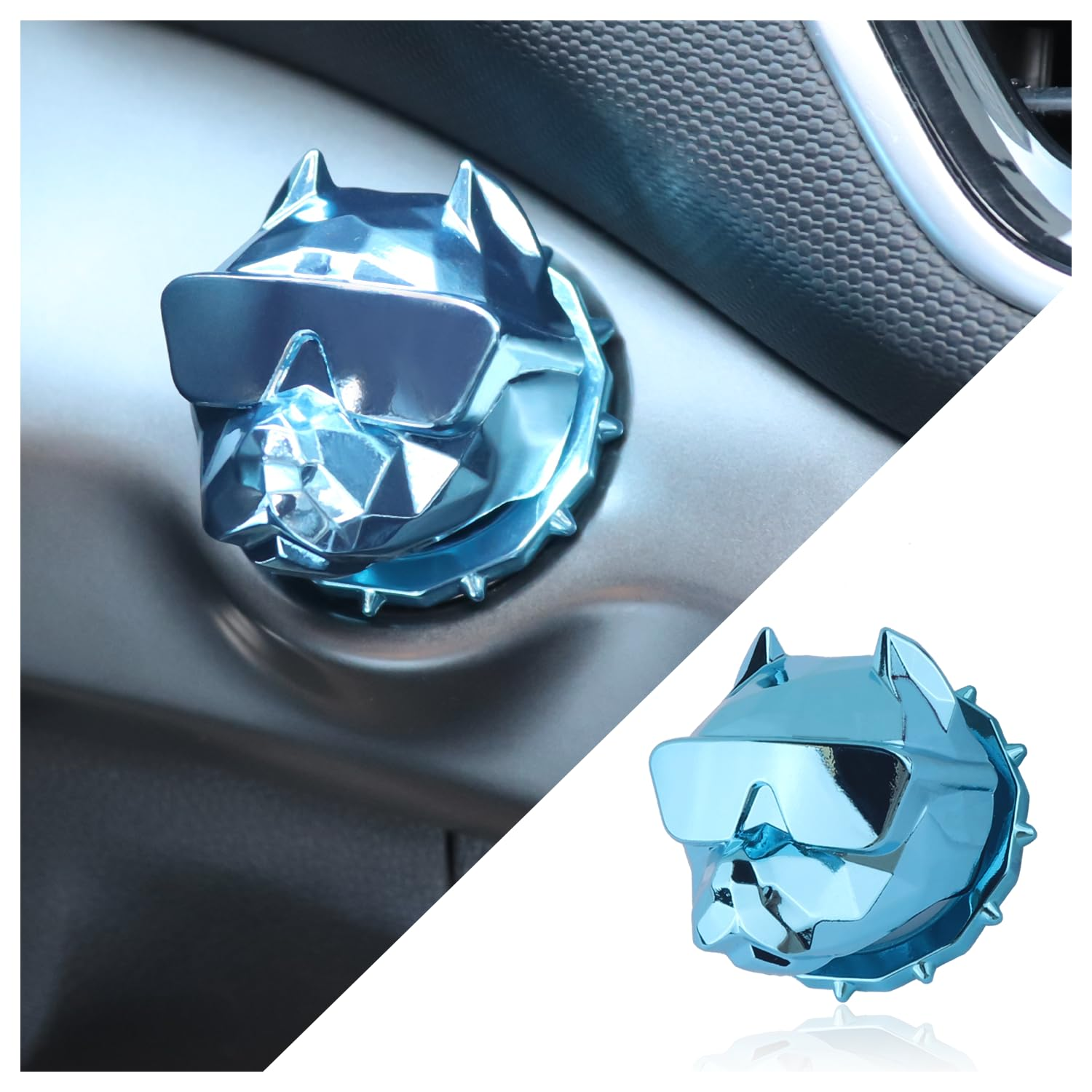 NHHC Car Push Start Button Cover,Heavy Duty Car Ignition Button Cover with Cool Dog Design for Car Decorations,Universal Car Interior Accessories Engine Start Stop Button Cover (Blue)