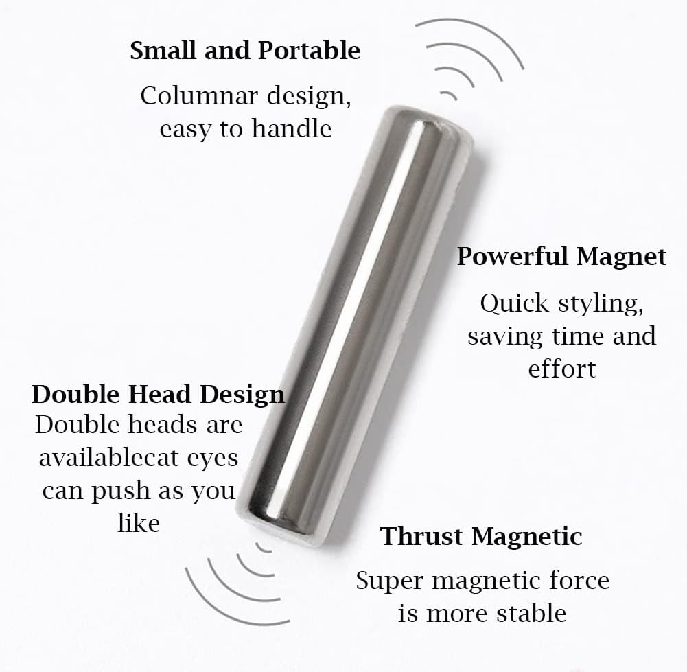 AKOAK 1 Pack Nail Cat Eye Cylindric Magnet Spar Thick Strong Magnetic Cat Eye 3 D Nail Art Magnetic Bar Double Head Magnet Pen UV Gel Nail DIY Tools Nail Accessories（Silver） image number 3