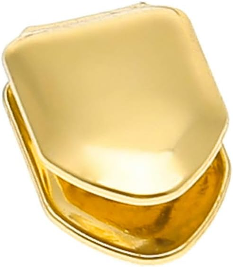 TCOTBE 2 Pieces 14K Plated Gold Grillz Mouth Teeth, Hip Hop Teeth Plain, Top Tooth Single Grill Cap for Teeth Mouth, Party Accessories Teeth Grills (Color : Gold) image number 3