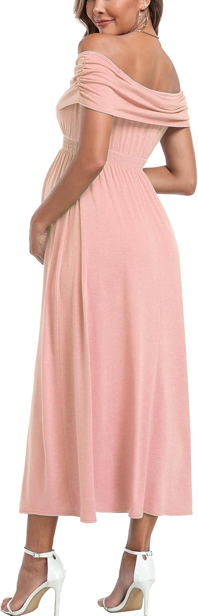 Off the Shoulder Maxi Maternity Dress for Photoshoot Baby Shower Sleeveless Casual Long Dresses image number 2