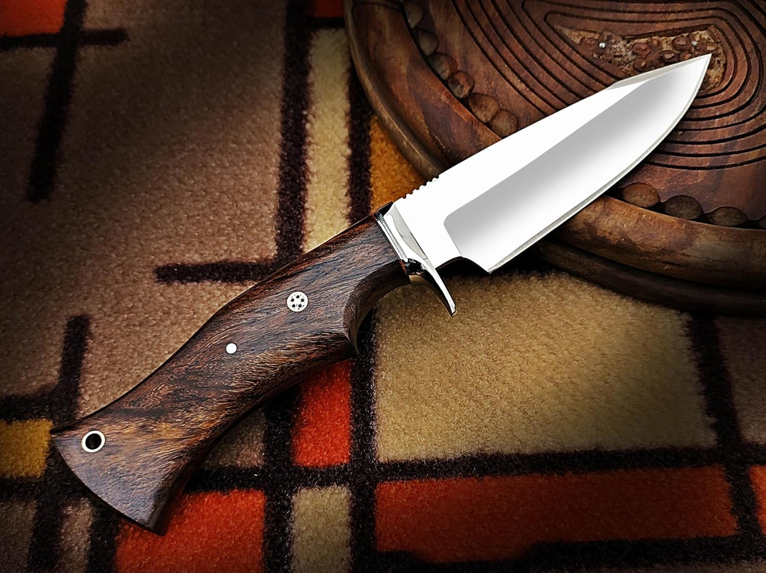 Handmade D2 Steel Fixed Blade Kitchen Knife &ndash; Full Tang Knives Rosewood Handle & Sheath Ideal EDC Knife for Skinning, Camping, Bushcrafting and Outdoor Activities Xmas Gift.