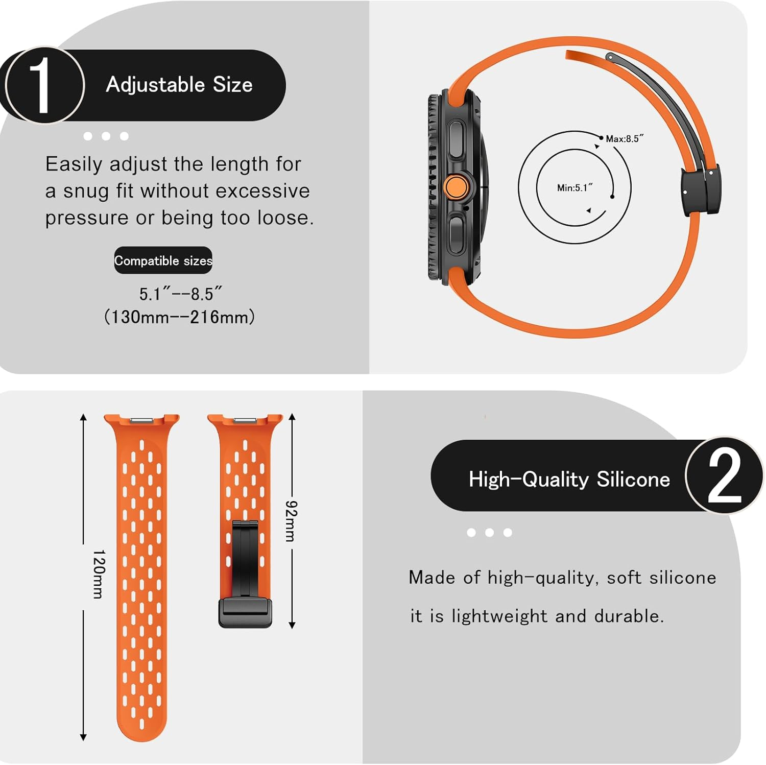 Wopail Silicone Magnetic Strap Compatible with Samsung Galaxy Watch 8 40 Mm 44 Mm Adjustable Replacement Sport Watch Strap for Samsung Galaxy Watch 8 Classic 46 Mm - Grey image number 1