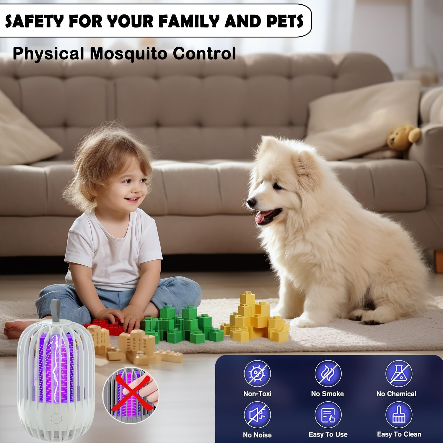 Mosquito Killer Lamp, 2 in 1 LED Mosquito Zapper, Portable USB Rechargeable Indoor and Outdoor Mosquito Killer, with UV Light Effective Fly Zapper for Use in the Home, Garden,Yard (White) - Grey image number 2