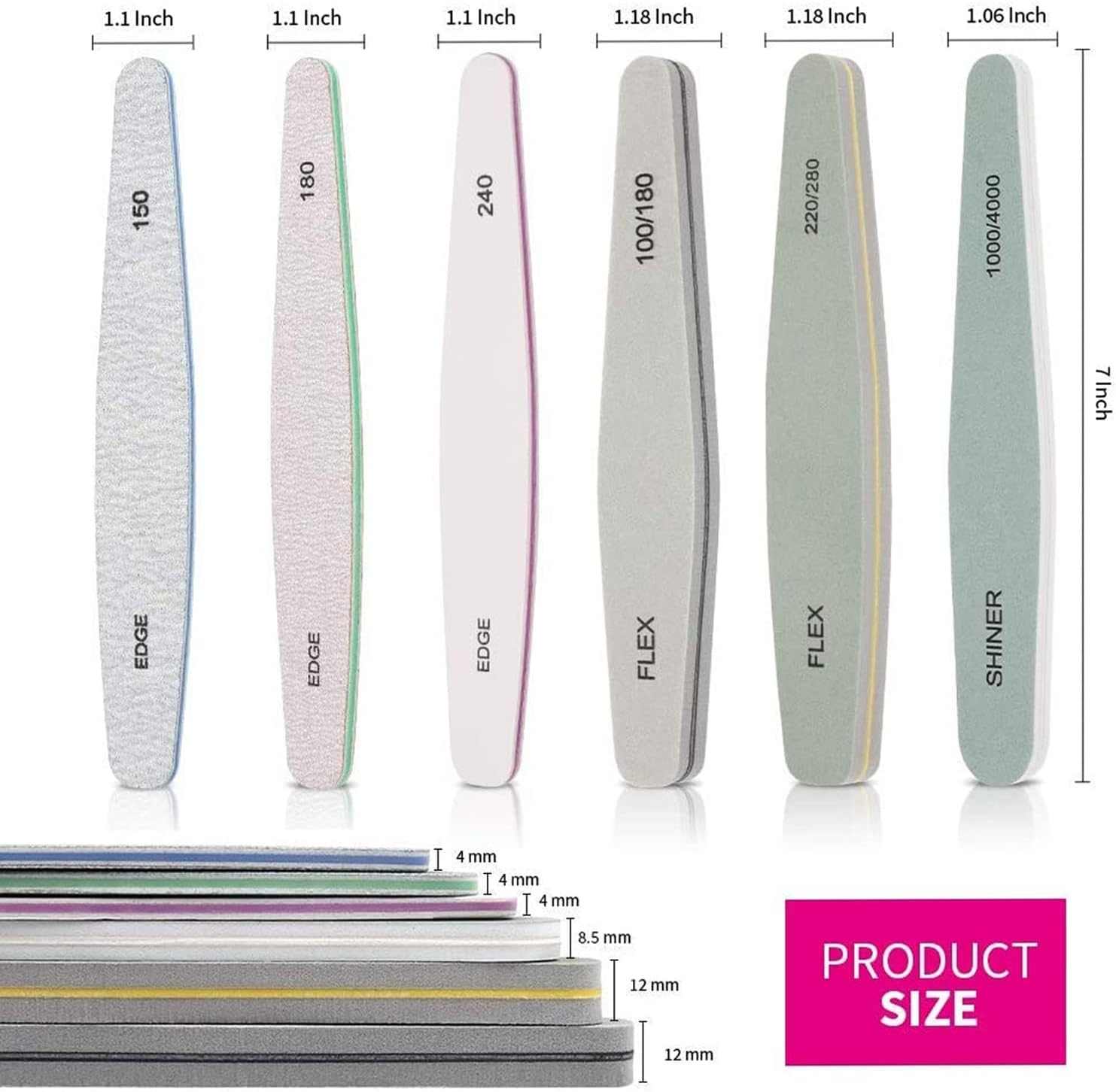 Nail File 6 Pcs Professional Double Sided Grit Nail Files Emery Board for Nature Acrylic Nails, Manicure Pedicure Tool and Nail Buffering Files image number 1