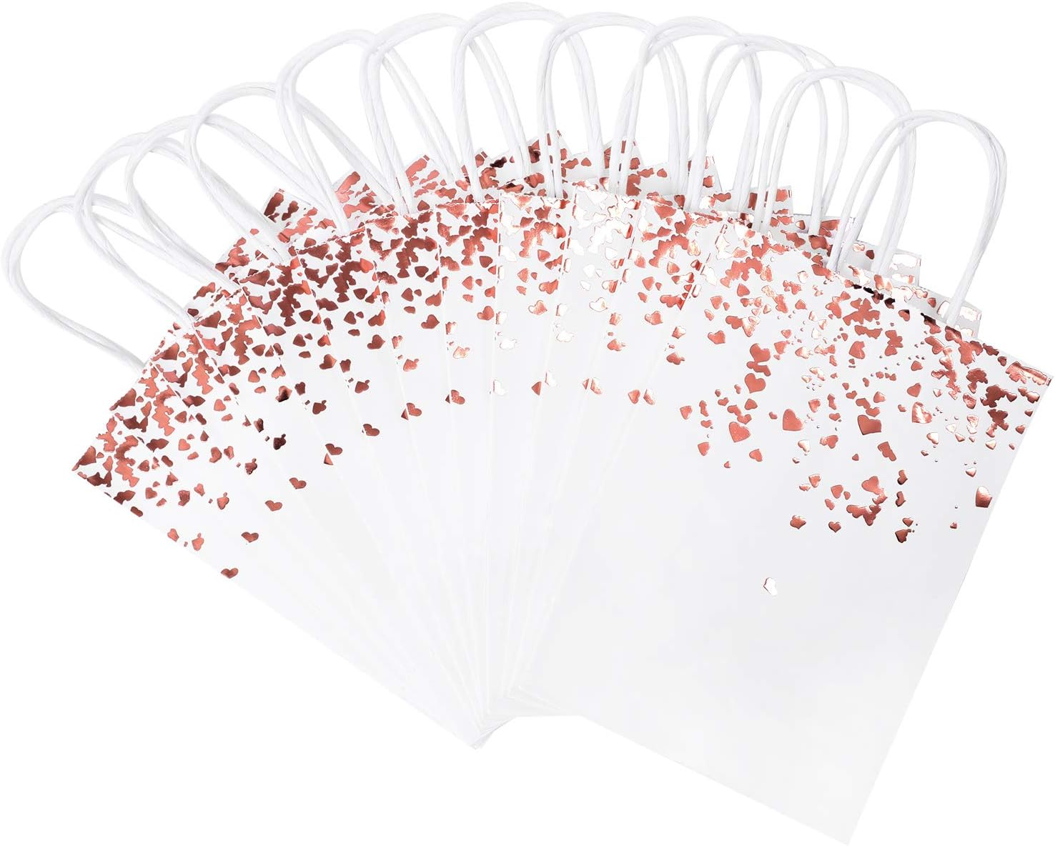 Cooraby 30 Pieces Bronzing Rose Gold Paper Bags White Bags Wedding Party Bags Rose Gold Party Favor Bags Kraft Bag with Handle for Party Celebrations image number 6