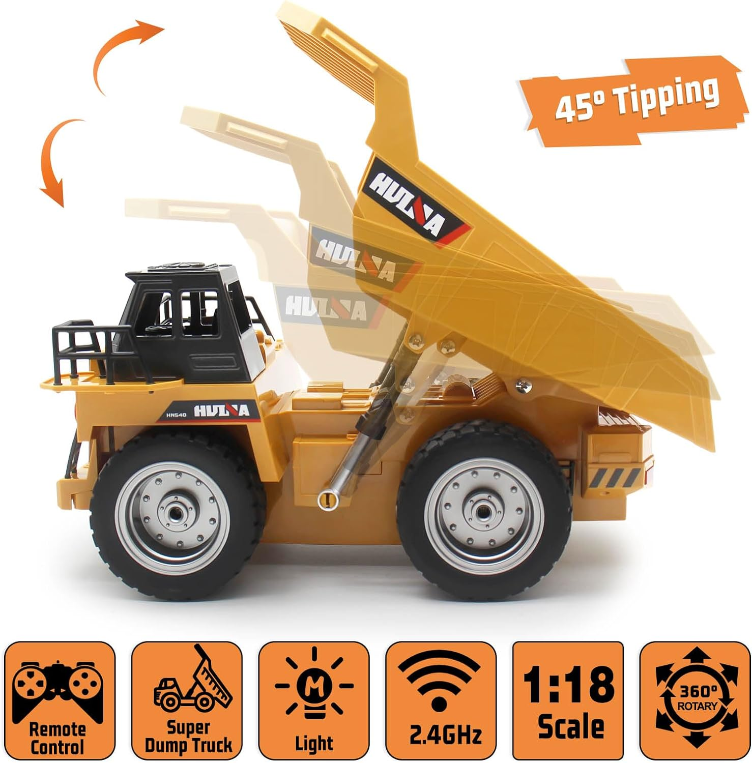 Fisca 6 Ch 2.4G Alloy Remote Control Dump Truck 4 Wheel Driver Mine Construction Vehicle Toy Machine Model with LED Light image number 6