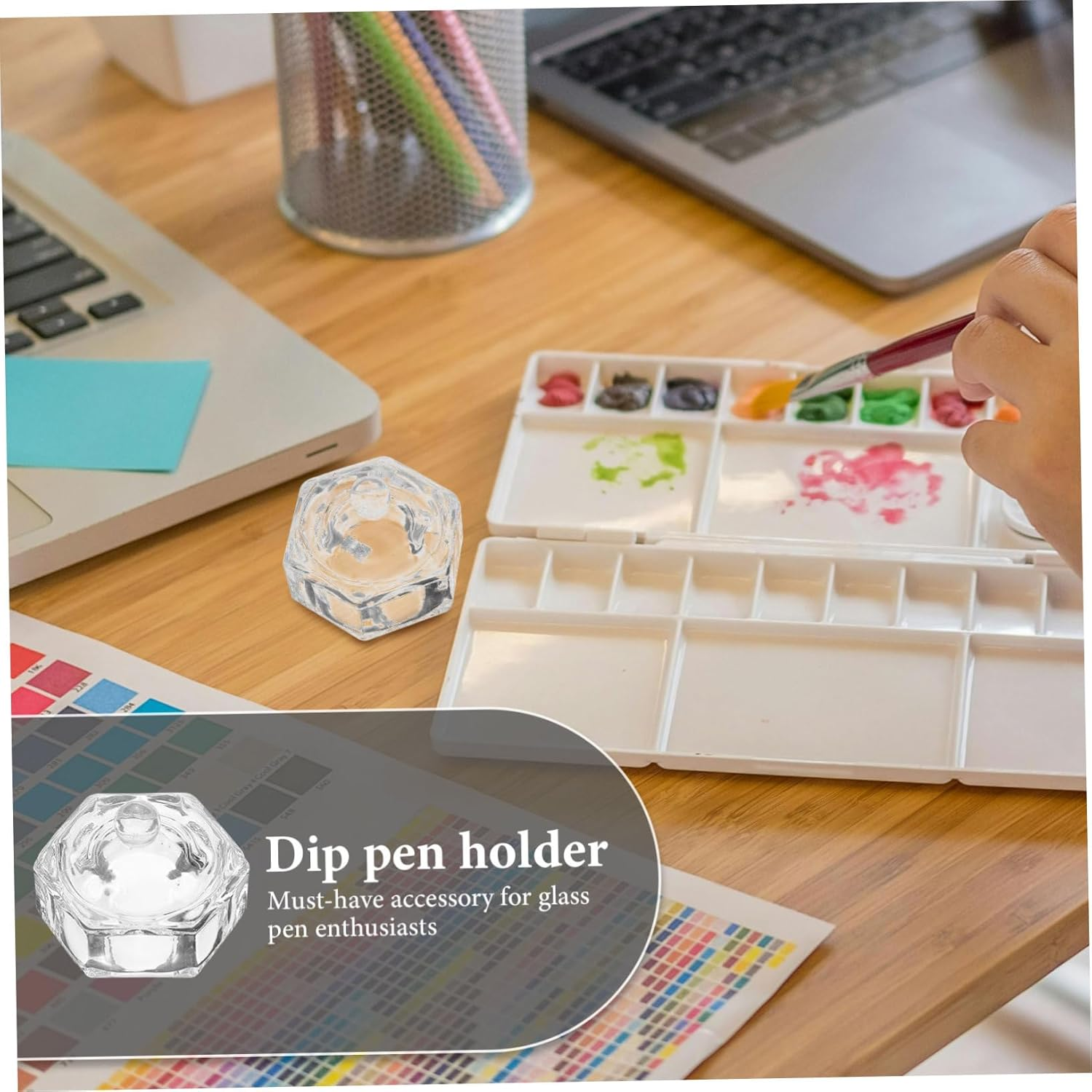 STOBOK 2Pcs Glass Pen Holder and Dip Pen Washing Cup Set with Lid, Multipurpose Glass Cleaning Holder for Calligraphy and Art Supplies, Suitable for Artists and Calligraphy Enthusiasts image number 4