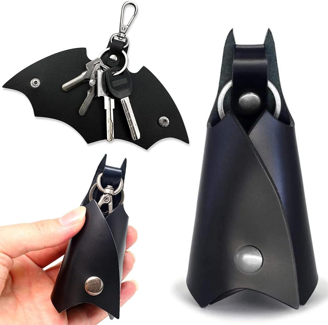 2 Pieces Bat Shaped Car Keychain, Creative Motorcycle Keychain, PU Leather Keychain, Personalized Keychain, Women Man, Key Holder Car Accessories, Black image number 3