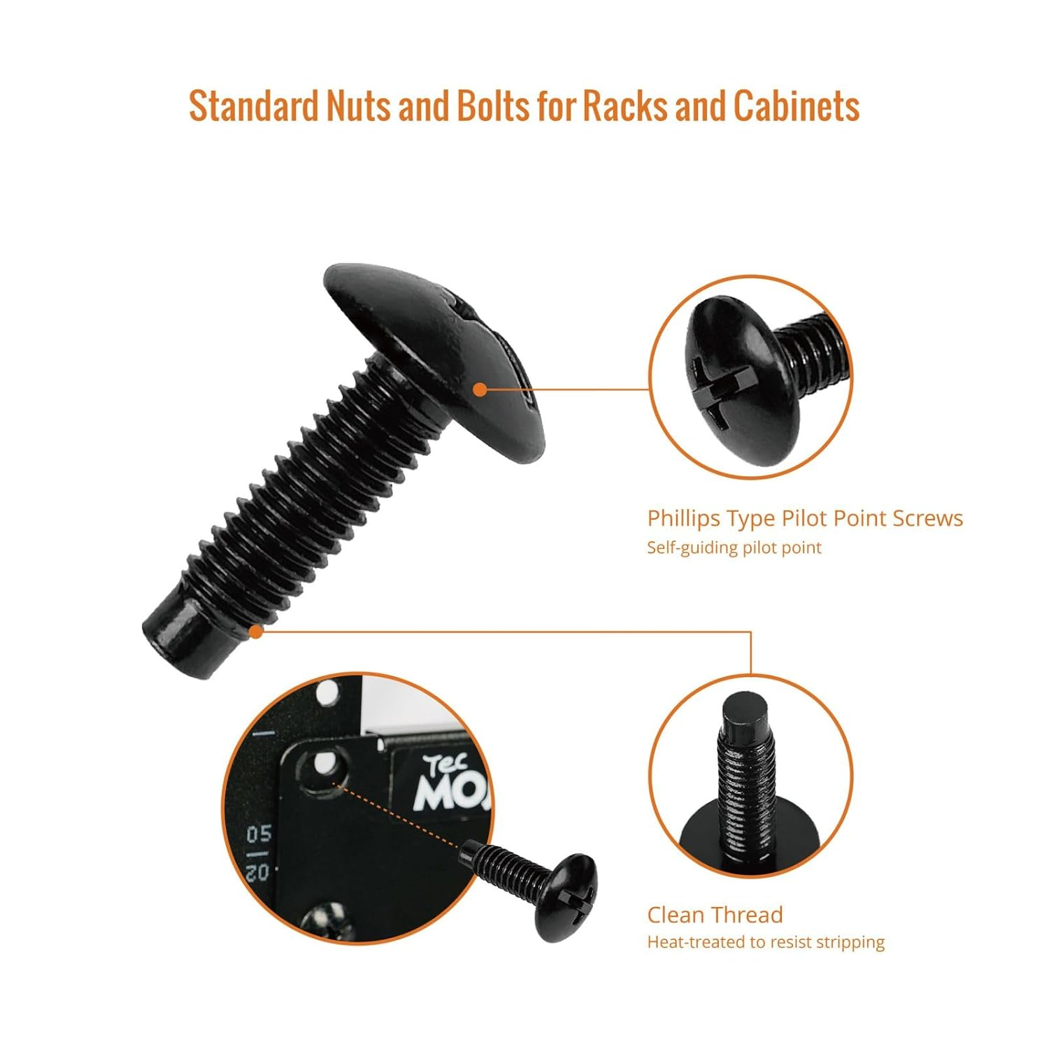 Rack Mount Screws 50 Pack - 10/32 Steel, Pan Head, Phillips Type Pilot Point Screws, Made to Use with Network Racks, Enclosures and Cabinets image number 1