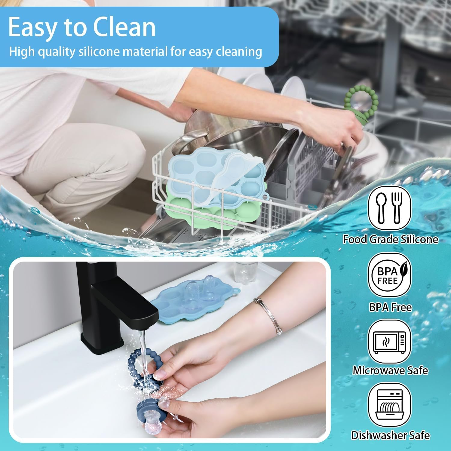 Baby Silicone Fruit Food Feeder Pacifier, 2 Pack Freezer Tray Set for Babies-Breastmilk Storage Container and Freezer Tray-Teething Popsicle Molds for Soothing Relief image number 3