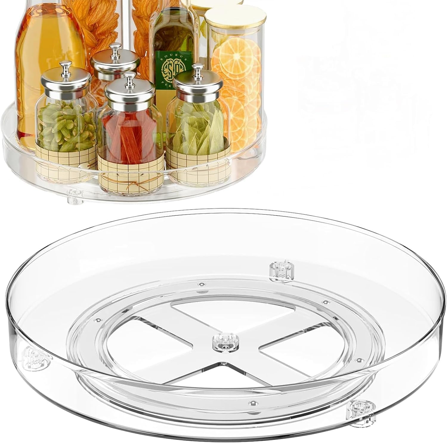 Nealie 2 Pack Lazy Susan Turntable Cupboard Organizer (27+23,5Cm), Rotatable Spice Rack Fridge, Clear Cupboard Condiment Spinning Tray, Multi-Functional Spice Rack for Kitchen Storage image number 3