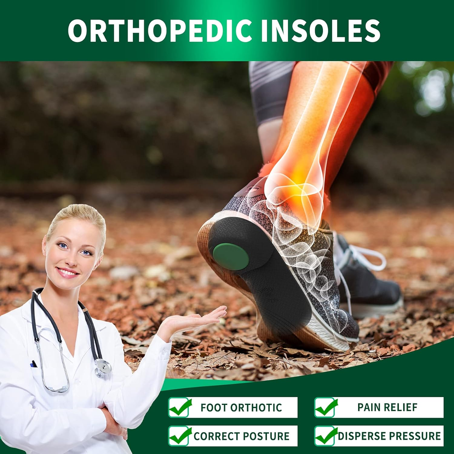 Plantar Fasciitis Orthotic Shoe Insoles QBK High Arch Support Inserts for Dispersal Heel Pressure and Pain Relief，L image number 1