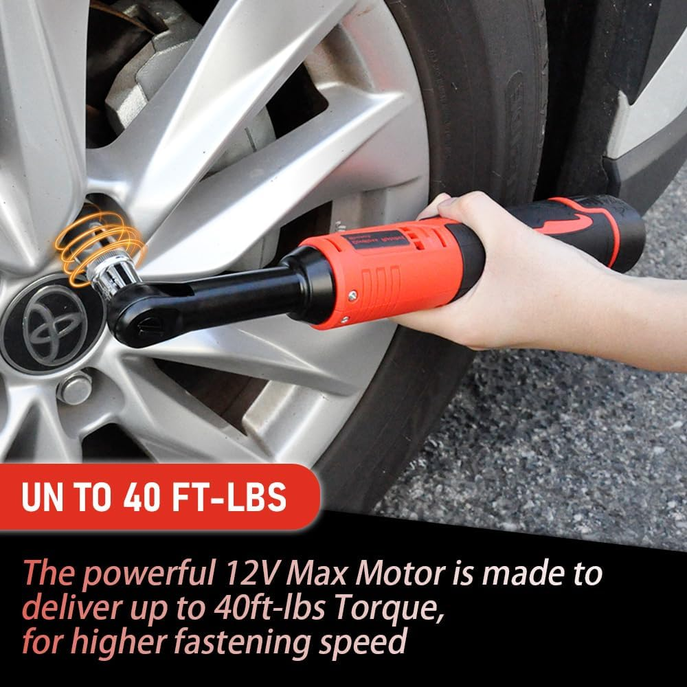 ALSTON Cordless Electric Ratchet Wrench Set 12V Power Electric Ratchet Wrench 3/8Inch 400 RPM Variable Speed with Sockets Two 2000Mah Batteries and Charger image number 3