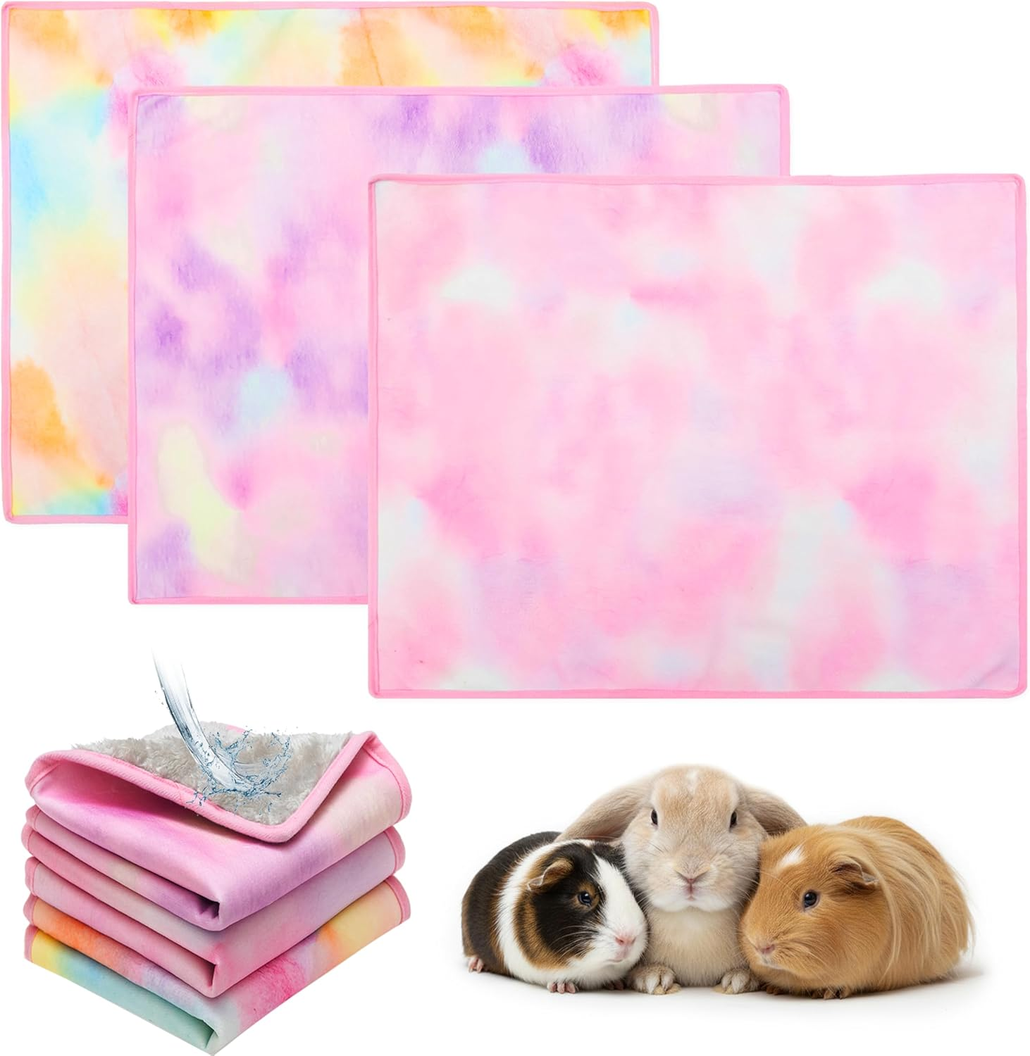 Guinea Pig Cage Mat - 3 Pack 19.2"*24" Waterproof Small Animal Bedding Accessories for Guinea Pig Rat Hamster Chinchilla Hedgehog Rabbit Ferret- Washable Soft Fleece Pet Cage Liner Blankets image number 3
