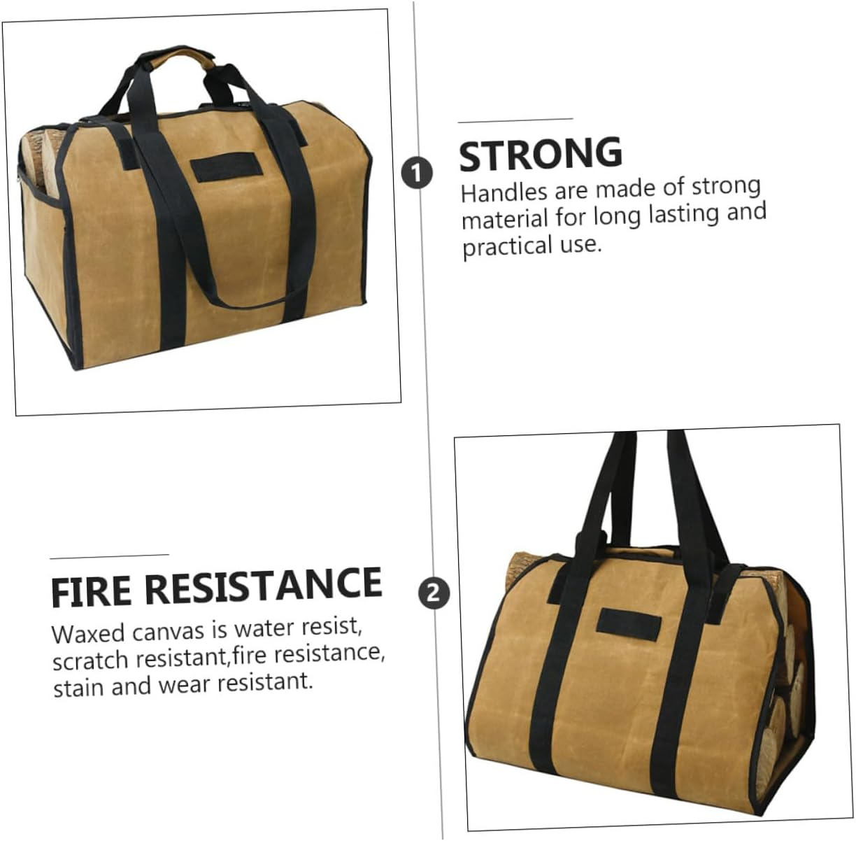Capacity Waxed Canvas Firewood Tote Bag Firewood Carrier with Padded Handles Log Handbag for Outdoor Fireplace and Camping Use image number 4