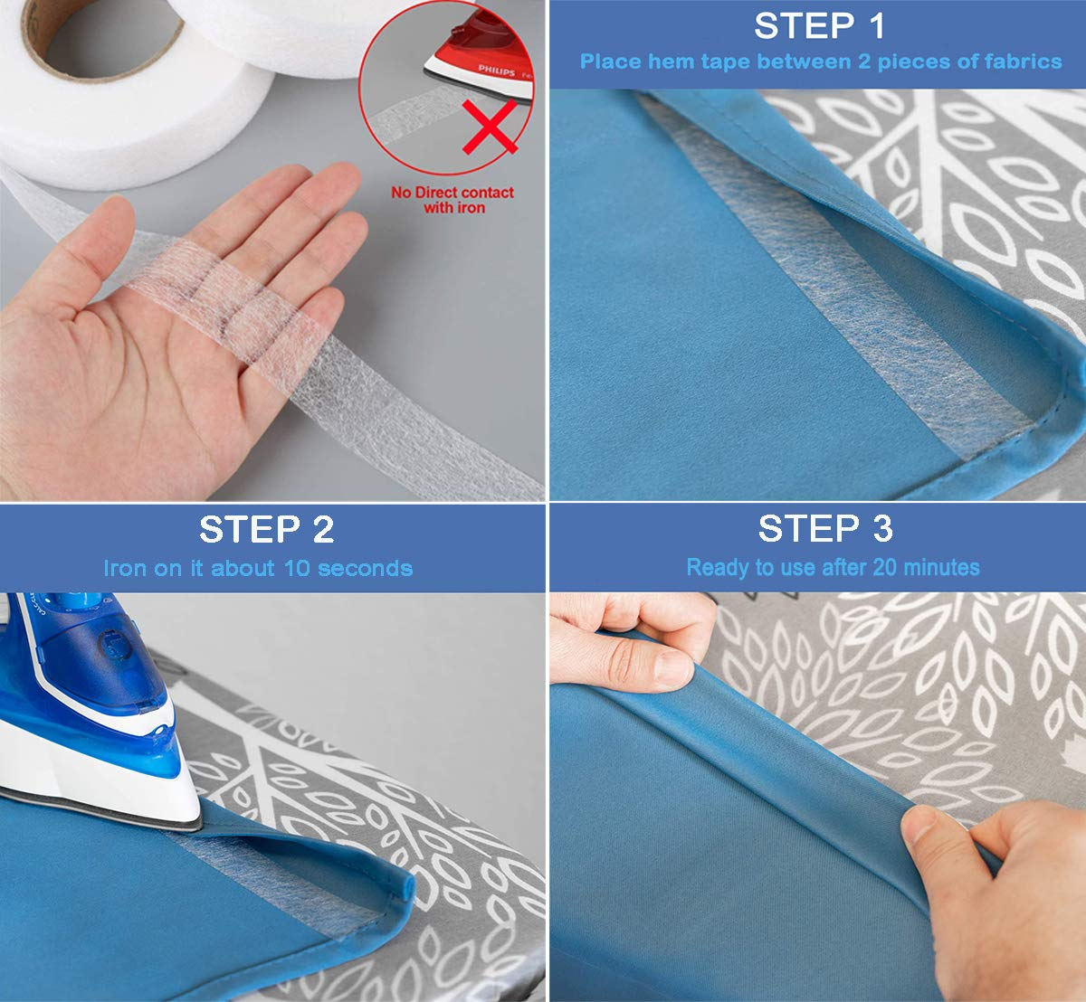 2 Pack 140 Yards Wonder Web Iron on Hem Tape No Sewing Adhesive Fabric Fusing Hemming Tape Roll 15 & 20 Mm for Clothes with Free Soft Tape Measure