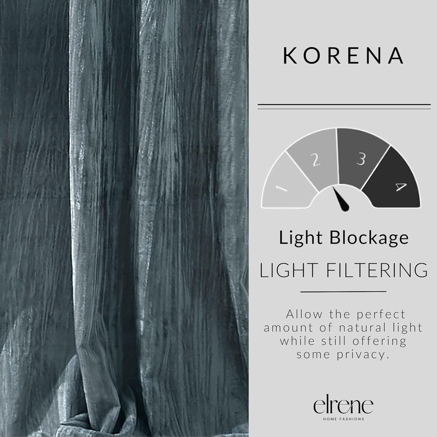 Elrene Home Fashions Korena Tie-Top Crushed Velvet Window Curtain Panel, Rustic-Chic Curtain Panel for Living Room or Bedroom, 52 Inches by 95 Inches, Peacock, 1 Panel image number 3