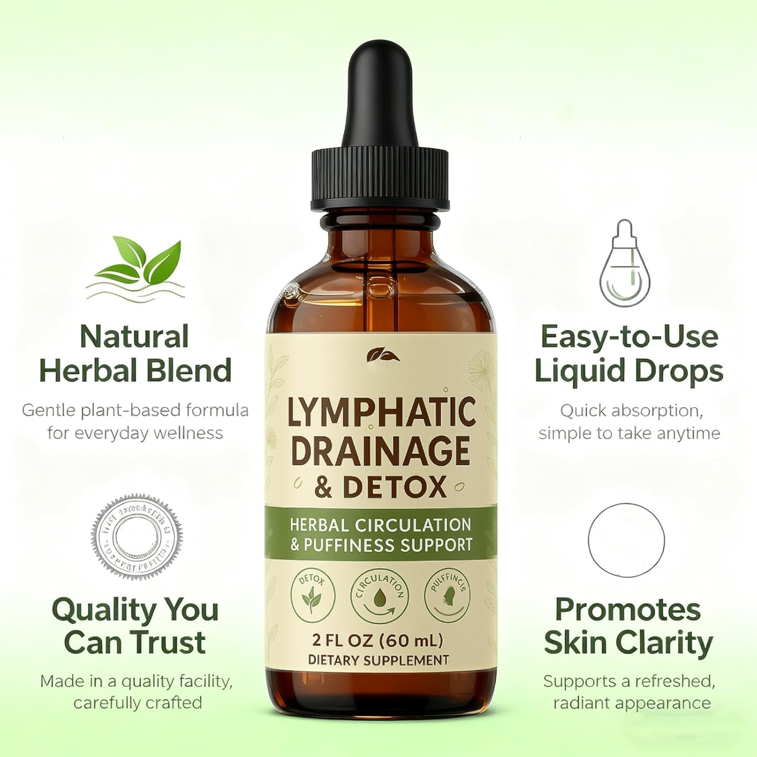 Lymphatic Drainage , for Fluid Balance & Puffiness Relief, Supports Natural Circulation & Skin Vitality, Natural Blend, Easy-To-Use Liquid  - 2 Fl Oz image number 4