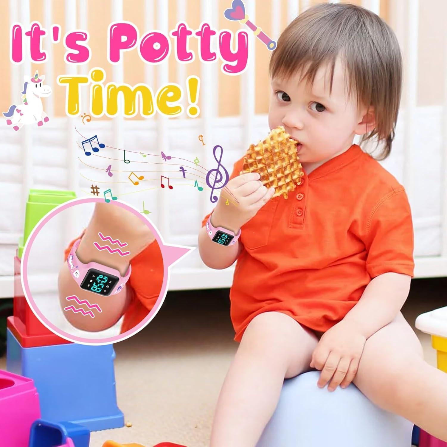 Potty Training Watch for Toddler with Countdown, Alarms, Music or Vibration Alerts - Waterproof Toddler Toilet Trainer for Boys & Girls Ages 2-9, 2-Rose-Unicorn, Digital image number 3