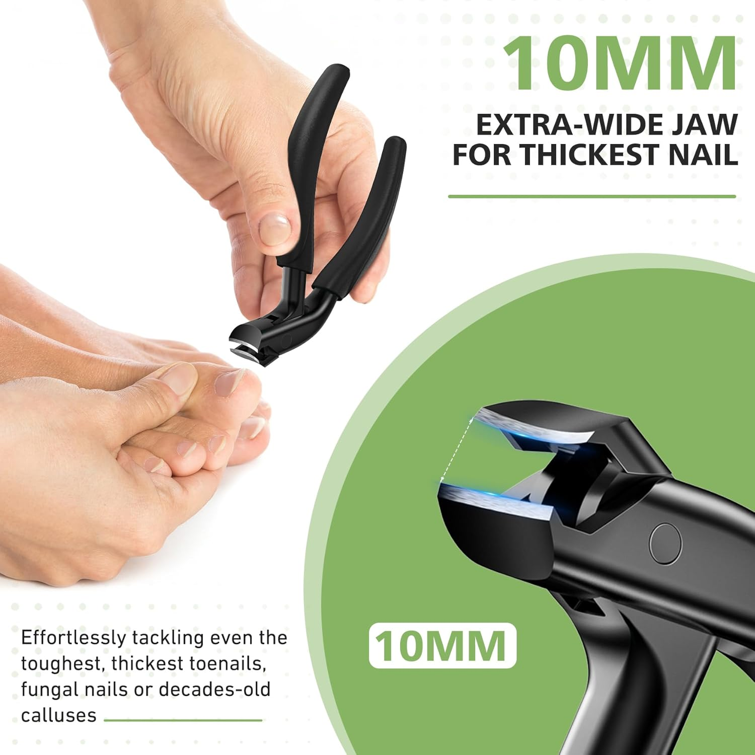 BALUCA Curved Head Toenail Clippers for Seniors for Thick Toenails, Long Handle Toe Nail Clippers with Catcher, German Stainless Steel Angled Nail Clippers with Silicone-Grip - Black image number 5