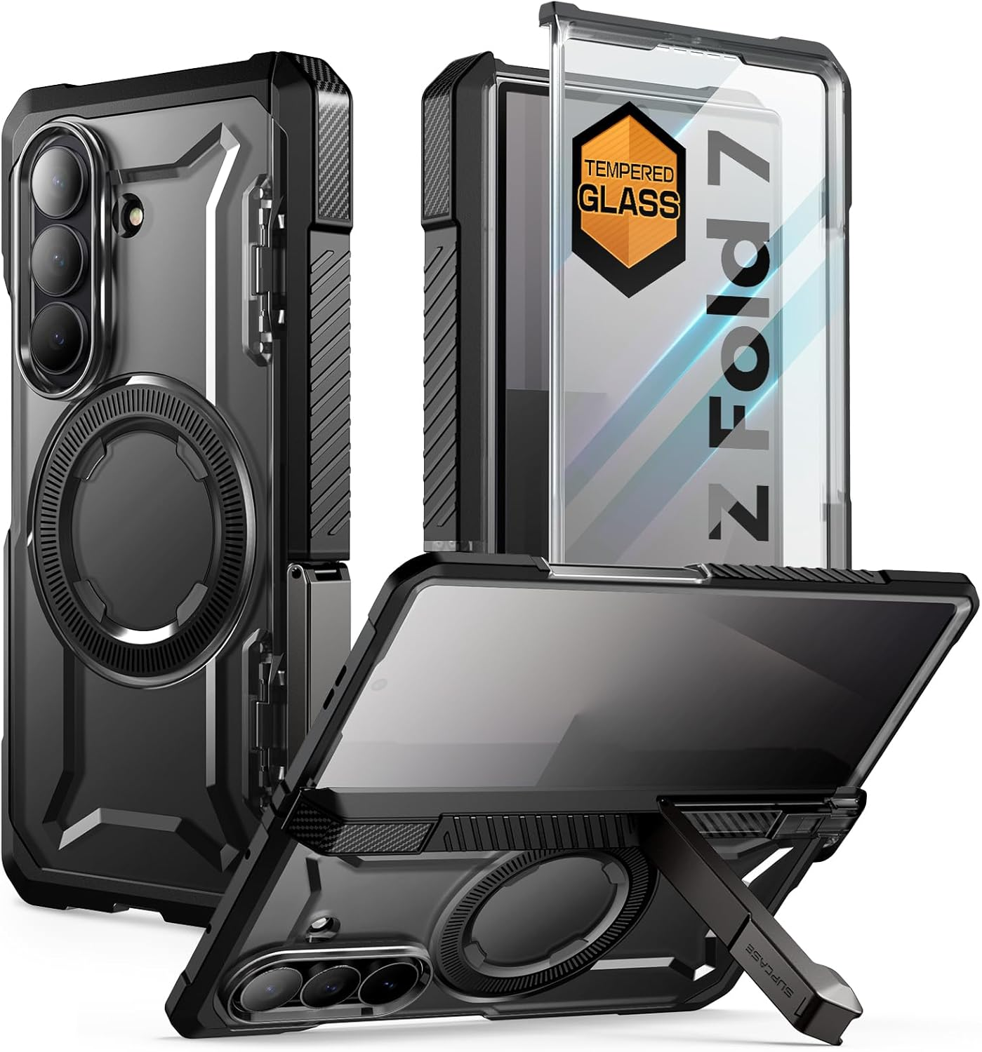 SUPCASE for Samsung Galaxy Z Fold 7 Case with Kickstand (UB Grip), [Compatible with Magsafe] [Built-In Tempered Glass Screen Protector] [Hinge Coverage] Military-Grade Protection Case, Black