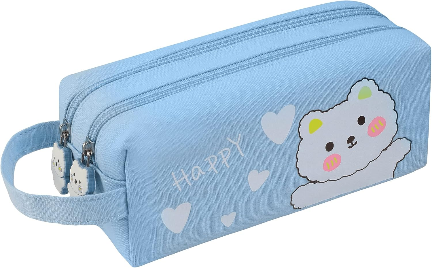 Wittysilly Cute Bear Pencil Pouch for Boys, Kawaii Large Capacity Blue Pencil Case, Stationery Organizer Bag, High School College Pen Case, Office Supply Case Organizer (Sky Blue)