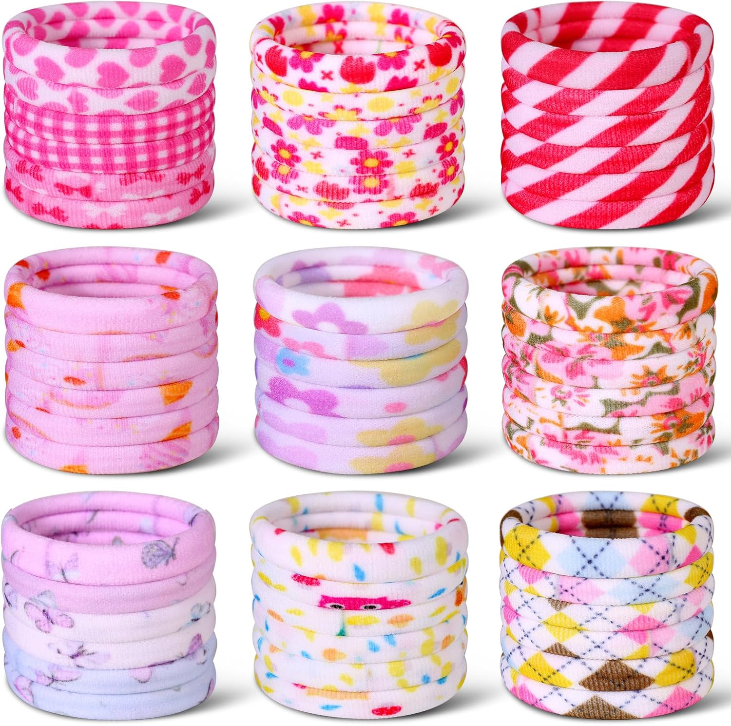 Anezus 54Pcs Hair Ties for Girls and Women, Nylon No Damage Elastics Hair Bands Ponytail Holders, Soft Hair Ties Hair Accessories for Thick Straight Curly Hair, Multi-Colored A