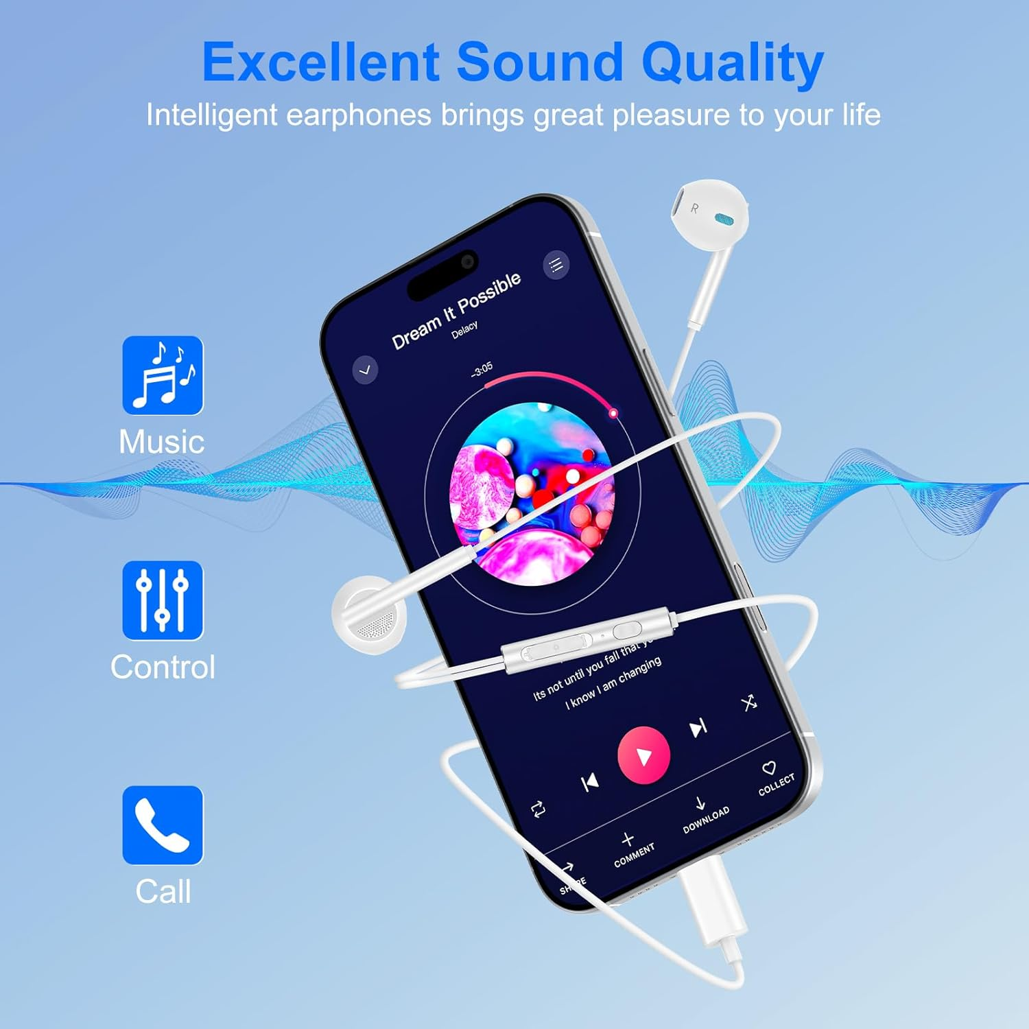 USB C Headphones Wired Earbuds for Iphone 16E/16 Pro Max/16 Pro/16 Plus/16/15,Android Type C Hifi Stereo Earphones Wired with Mic & Volume Control for Samsung Galaxy S25 Edge/S24 Fe,Google Pixel 9/8/7 image number 4