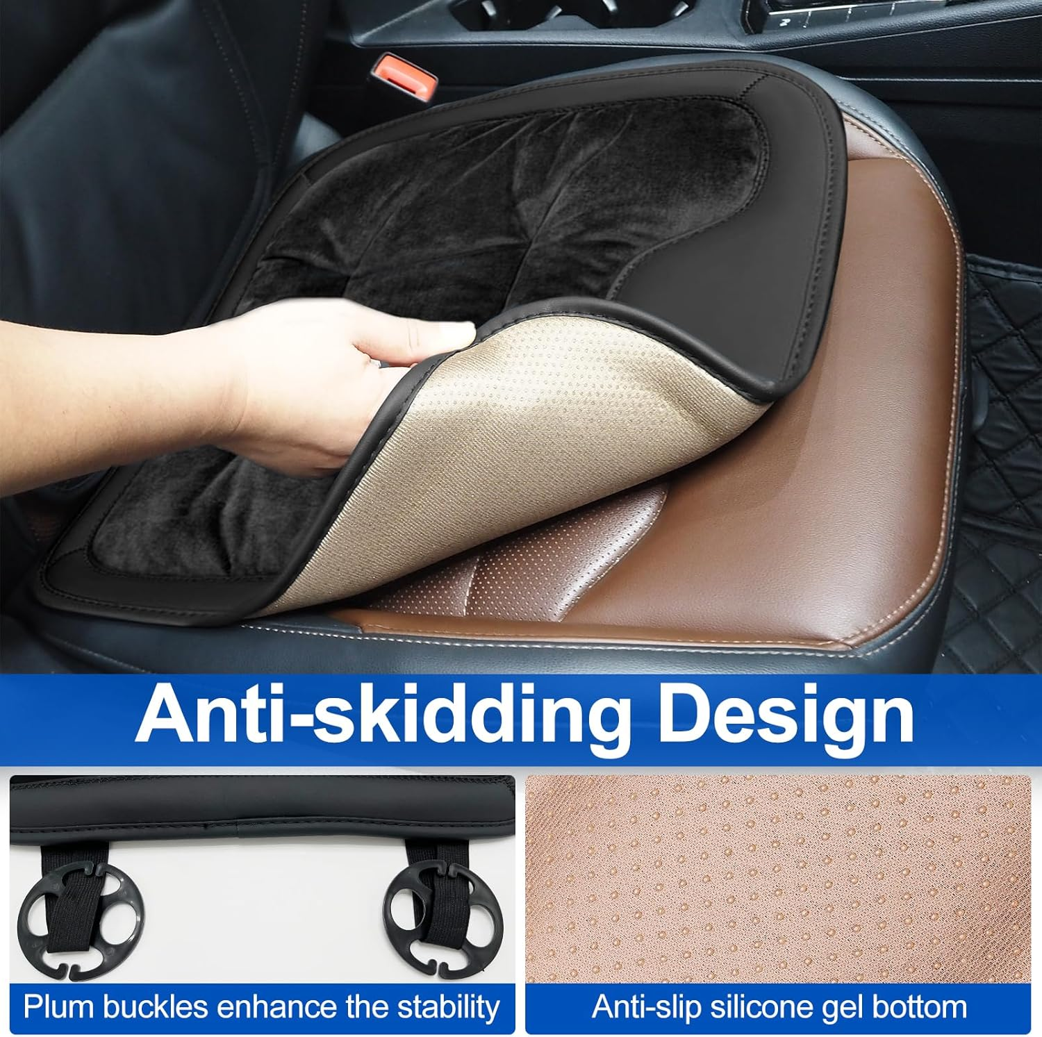 Car Seat Cushion, Leather Seat & Back Cushions, Universal Anti-Slip Wear-Proof Pressure Relief Comfort Velvet Liner Booster Seat Cushion Protector for Car, Office Chair (Flannel Seat & Back Cover) image number 5