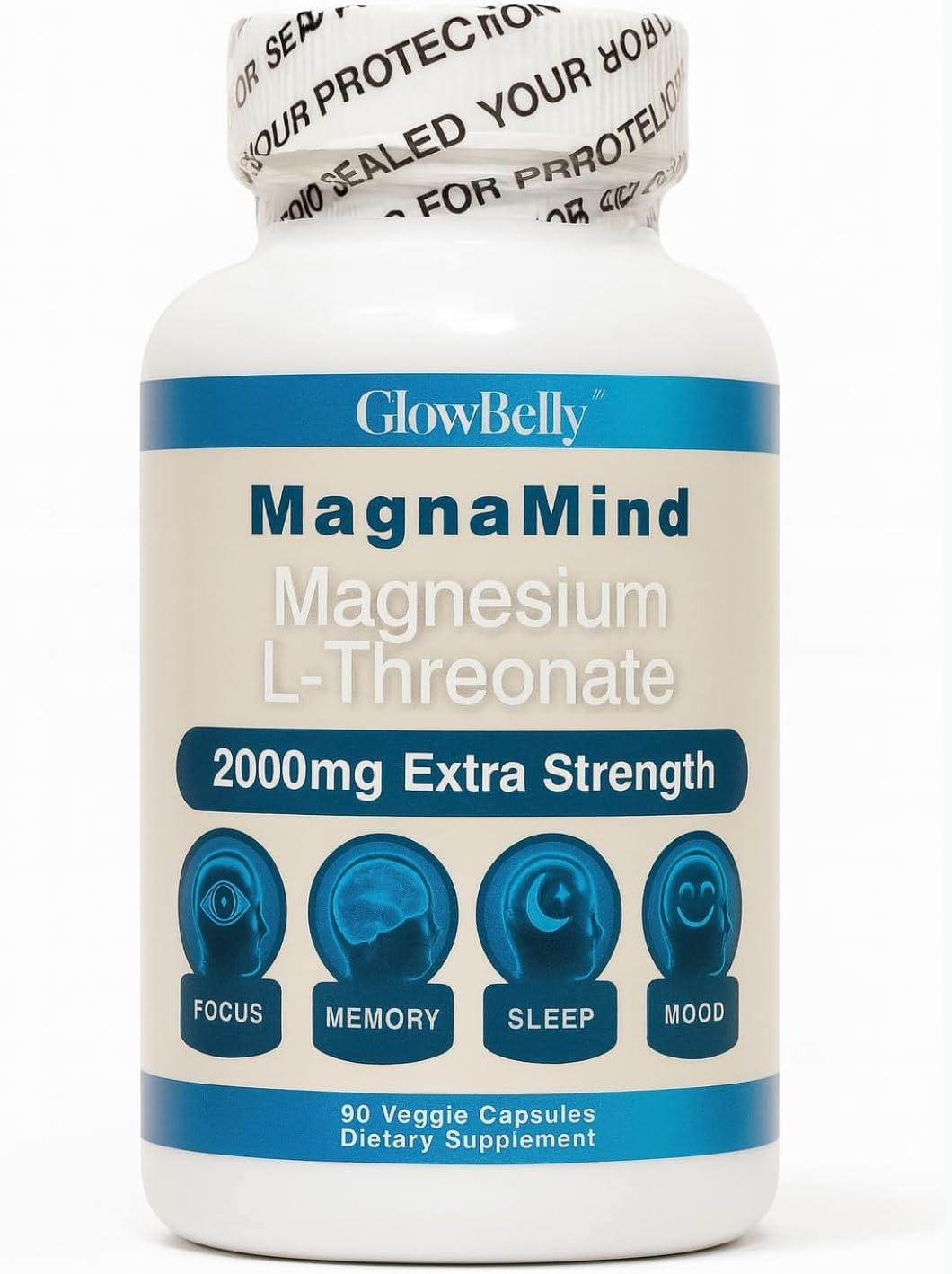 Magnesium L-Threonate 2000Mg | 90 Vegan Capsules | 144Mg Elemental Magnesium per Serving | Non-Gmo & Gluten-Free by Glowbelly image number 1