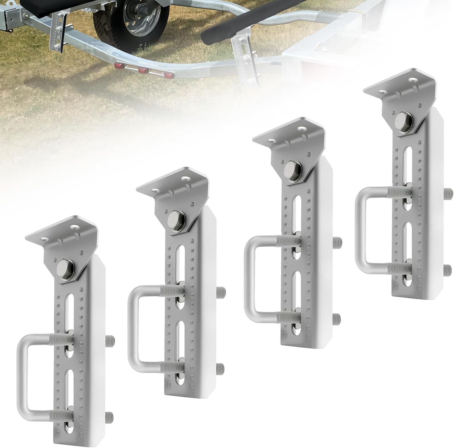 8" Boat Trailer Bunk Brackets Kit Heavy Duty, Galvanized Swivel Top Bunk Bracket Kit for Boat Trailer Crossmember 1.5X3, 2X3, 3X3 Silver 4 Pack image number 5