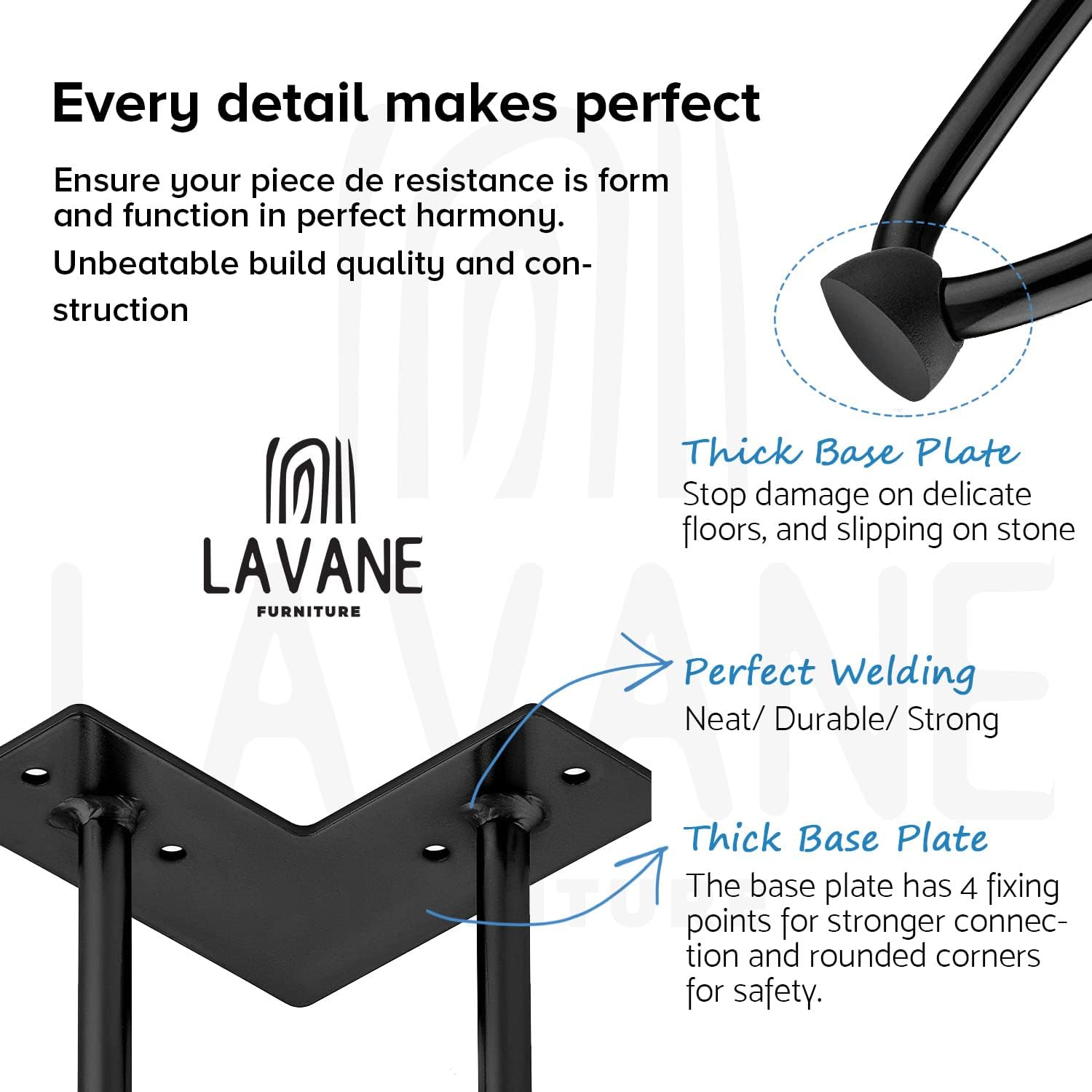 La Vane 8 Inch Hairpin Table Legs (4-Pack), 20Cm Mid-Century Modern Metal Furniture Legs for Coffee Table, Desk, Cabinet, TV Stand, Bench - with Screws & Floor Protectors image number 2