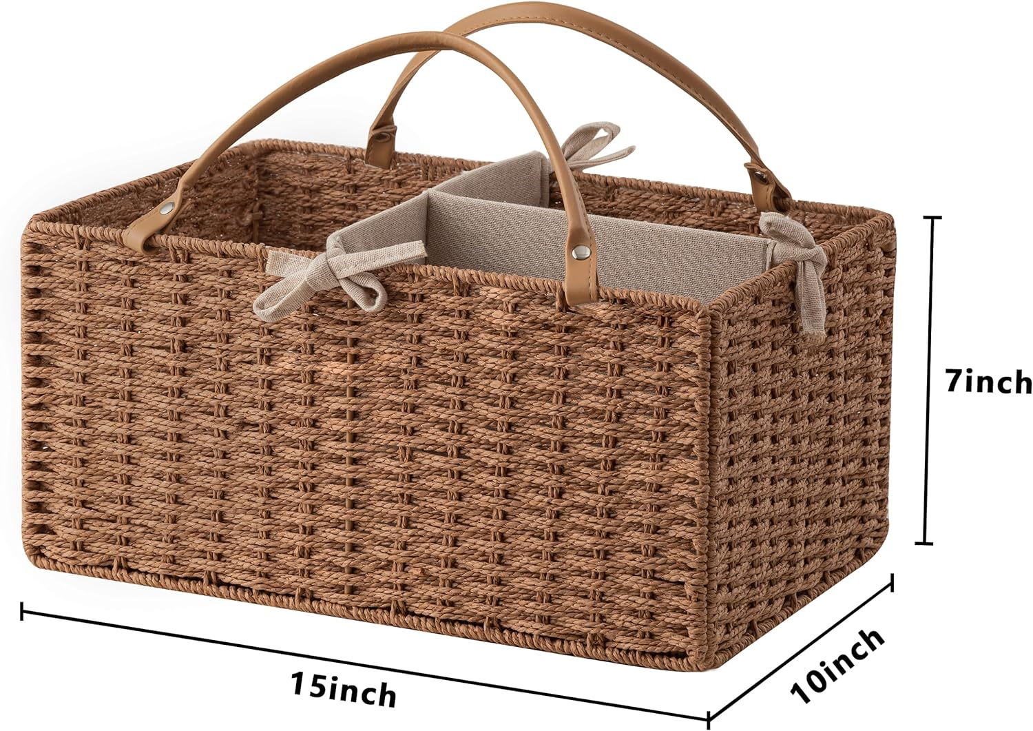 Hblife Large Baby Diaper Caddy Organizer, Paper Rope Storage Baskets Nursery Bin with Removable Divider, Portable Car Organizer for Diapers, Baby Shower Gifts, Newborn Essentials Must Haves image number 5