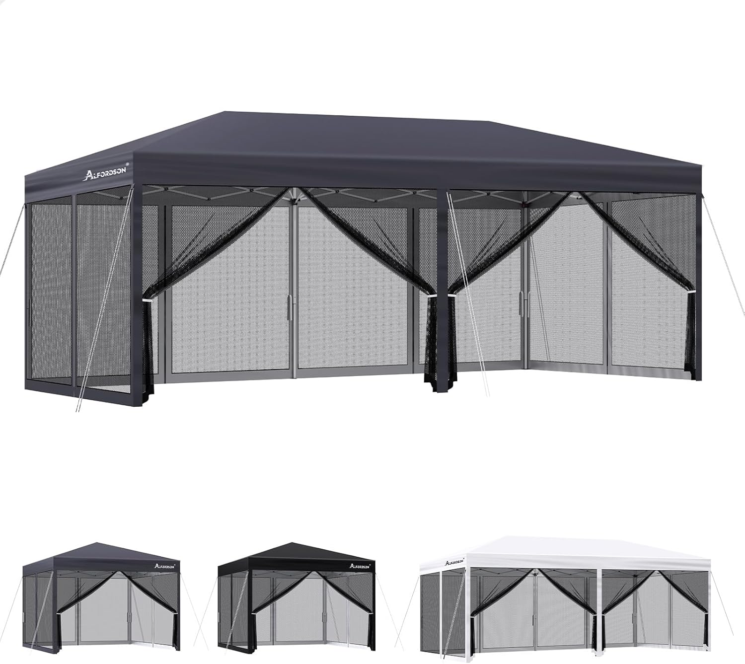 ALFORDSON Gazebo Marquee 3 X 3M with 4 Mesh Wall Panels and Pegs & Ropes, Easy Set-Up Canopy with Carry Bag, Camping Shelter Shade with Steel Frame for Wedding Party Pavilion, White