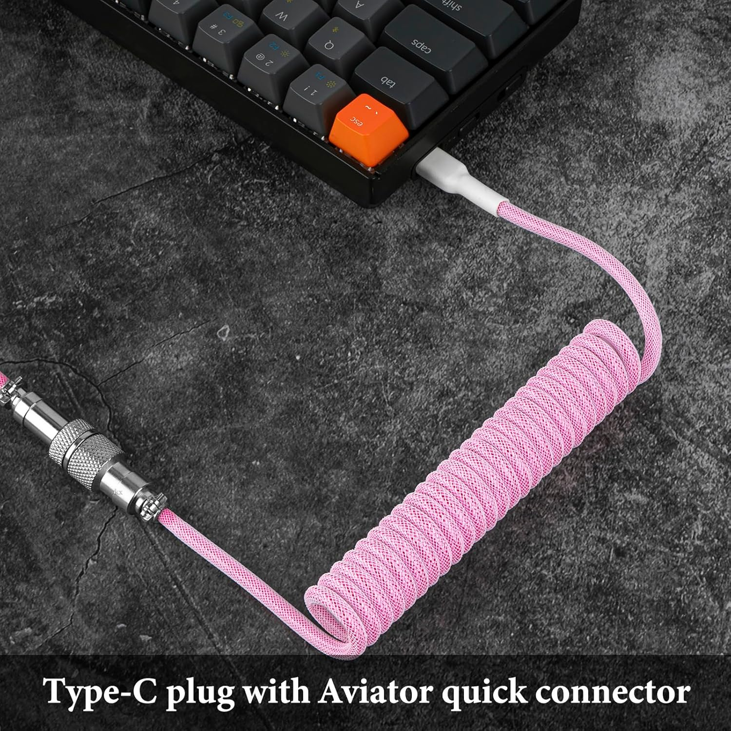 Geekria Coiled USB-C Gaming Keyboard Cable with Aviator Connector, 5-Pin Braided Double-Sleeved Mechanical Keyboard Cable Compatible with Keychron K8 K7 K6Pro, Logitech G715 G713 (Pink 5FT) image number 1