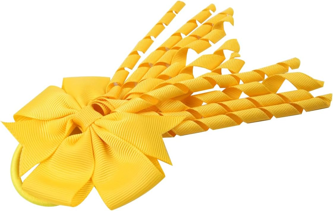 Laroal 2 Pcs Hair Bow Spiral Streamers &ndash; Curly Bow Hair Bands, Ponytail Holders, Hair Ribbons, Bobbles for Girls, Toddler, School, Party Accessories &ndash; Yellow image number 4