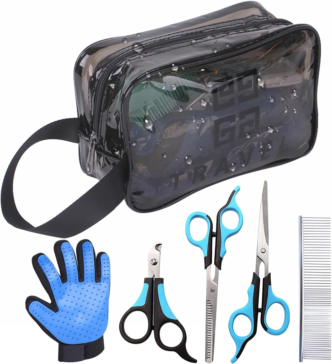 Proxima Direct 6 in 1 Dog Grooming Scissors Kit with Straight & Thinning Scissors, Nail Clipper, Grooming Comb, Grooming Glove, Travel Pouch Organizer, Haircut Nail-Care Set for Pets Dogs and Cats image number 6